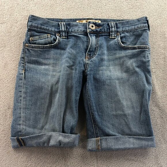 Roxy Womens Jean Shorts Size 3 Embroidered Blue Denim Cuffed Casual Stretch Y2K - Picture 12 of 14